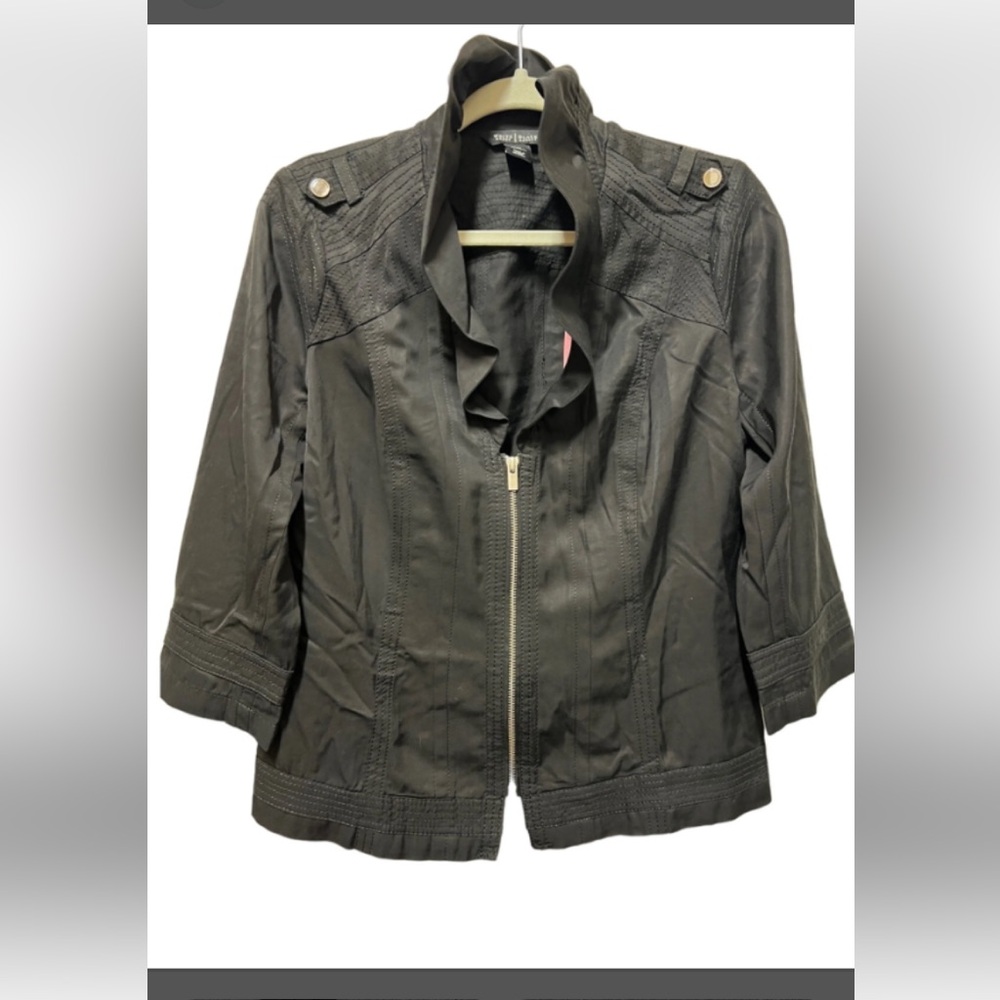 White‎ House Black Market lightweight ruffle trim jacket